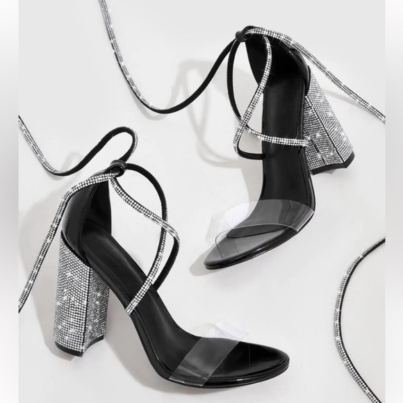 Rhinestone tie leg chunky heels - Picture 2 of 3